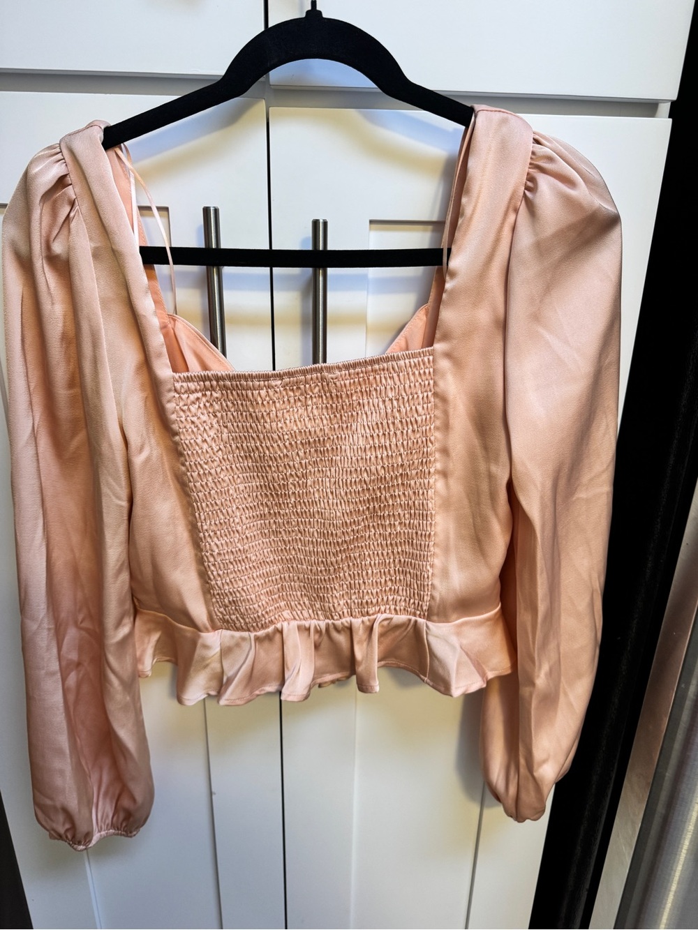 Astr Peach Satin Peplum Blouse - Picture 7 of 8
